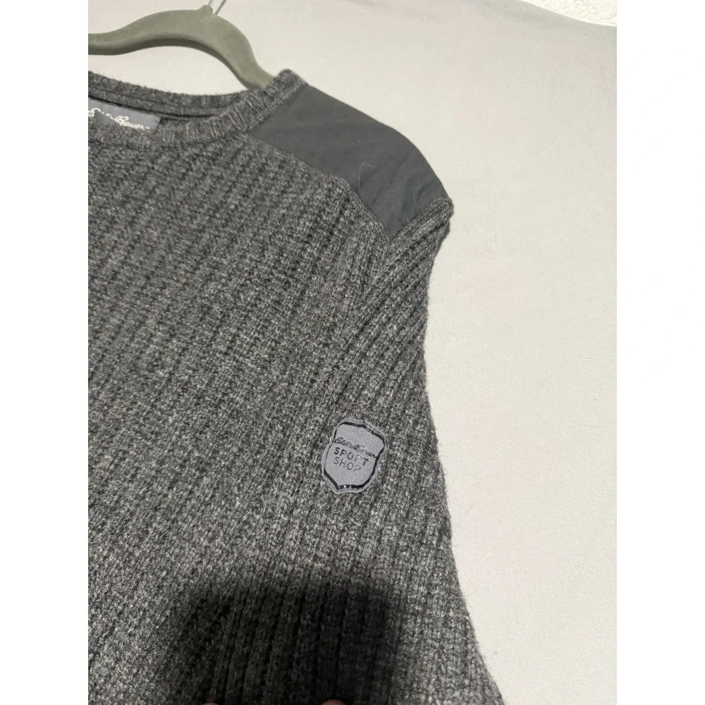 eddie bauer military style wool long sleeve sweater, grey, men's 2x